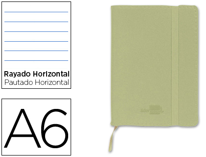 Libreta encolada Liderpapel simil piel A6 120h 70g/m² horizontal verde